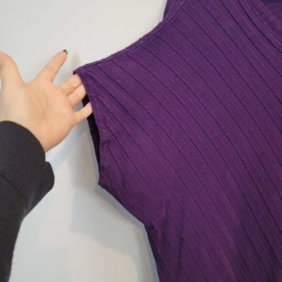 Joseph A | Short Sleeve Ribbed Round Neck Sweater Top Blouse Purple - Picture 5 of 5